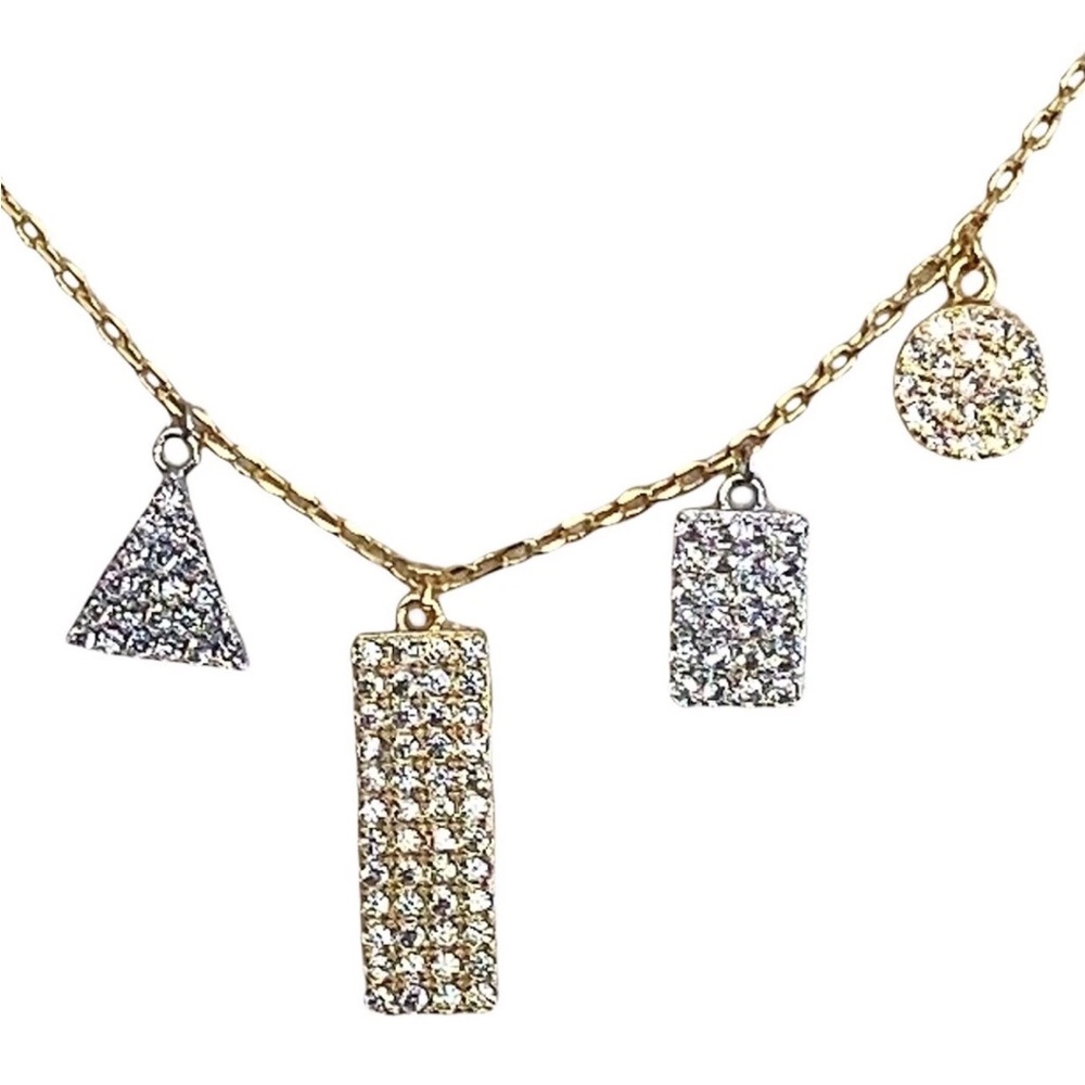 NWT Gold Plated Multi Shaped Pavé Swarovski Crystal Accented Necklace - Picture 7 of 15